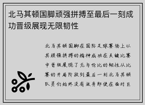 北马其顿国脚顽强拼搏至最后一刻成功晋级展现无限韧性